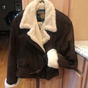 Suede coat with fur, waist length